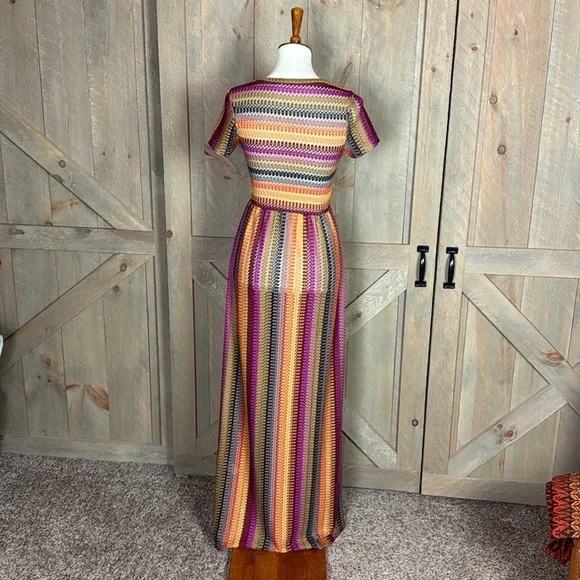 Nasty Gal striped Crochet maxi dress with short sleeves Size 10 - Picture 6 of 13